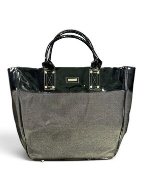 Versace Parfums Large Black Patent & Woven Tote Bag